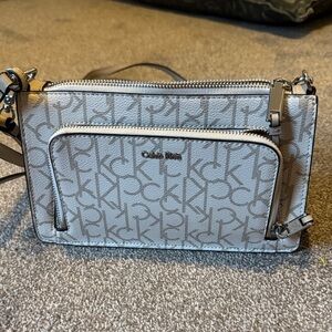 Calvin Klein Monogram Crossbody Bag in Light Gray